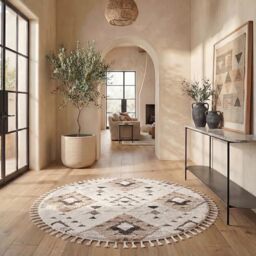 SAFAVIEH Shag Rug for Living Room, Dining Room, Bedroom - Moroccan Tassel Shag Collection, Short Pile, in Ivory and Brown,