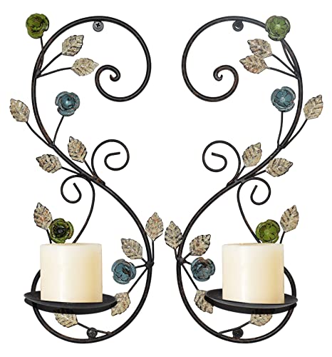Wall Sconces Candle Holder Set of 2, Antique Black Leaf Branch Wall Mount Hanging Metal Wall Candle Holder Candle Sconce for Living Room Dining Room