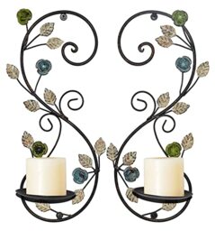Wall Sconces Candle Holder Set of 2, Antique Black Leaf Branch Wall Mount Hanging Metal Wall Candle Holder Candle Sconce for Living Room Dining Room