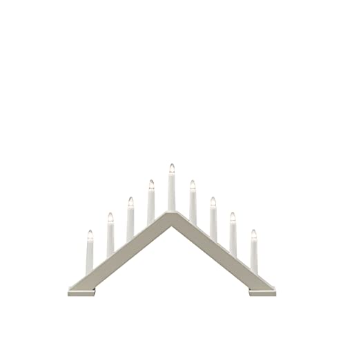 Konstsmide Christmas Lights/Modern Candle Arch/Beige Lacquered Wood/Indoor Use (IP20)/230V Indoor/9 Candles with Clear Bulbs/White Cable with On Off Switch