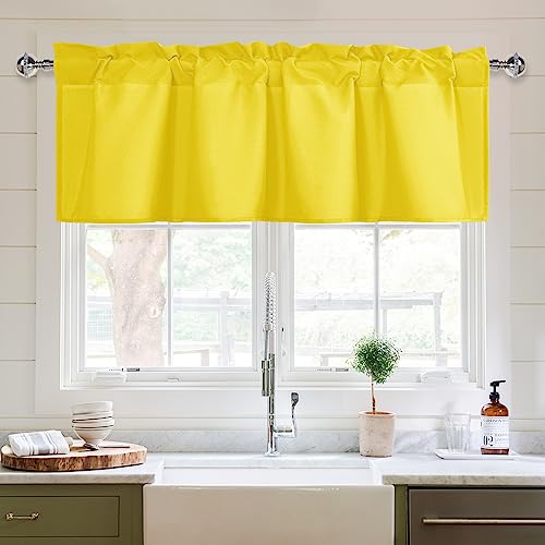 XWZO Kitchen Valances Curtains for Windows Living Room Bedroom Bathroom Toppers Farmhouse Style Rustic Dinning Room Blackout Thermal Insulated Rod Pocket, W60 x L18 Inch Length, Yellow, 1 Panel.
