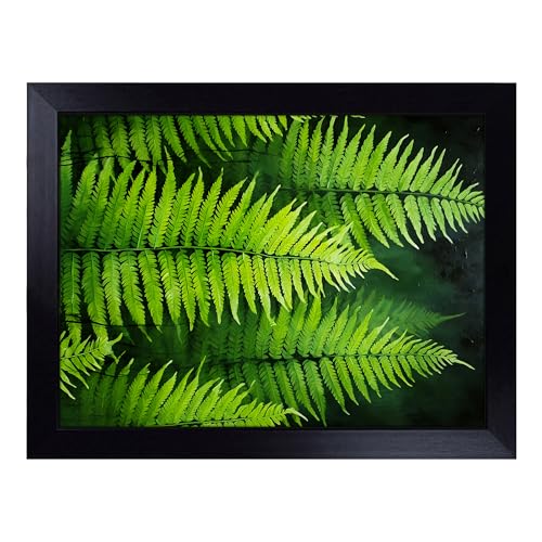 Lap Tray with Bean Bag Cushion, Fern Leaf Modern Art - Handmade in the UK, Raised Wooden Edge, Padded Cushion, Heat-Resistant Wipe-Clean Surface, for Meals, Laptops and Crafts
