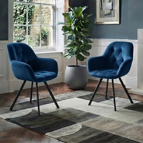 Ellie Dining Chair Set of 2 – Navy Blue Velvet Upholstered Chairs (66 × 66 × 86 cm) (W x D x H)