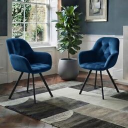 Ellie Dining Chair Set of 2 – Navy Blue Velvet Upholstered Chairs (66 × 66 × 86 cm) (W x D x H)