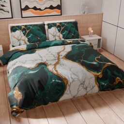 PETTI Artigiani Italiani - Single Duvet Cover Set 160 x 200 cm (1 Pillowcase 50 x 80 cm Included) Soft Microfibre Duvet Cover Set with Digital Print Teal Marble Effect - Made in Italy