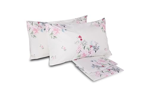 hermet Laura Biagiotti Double Bed Sheet Set in Percale Cotton, 100% Printed Cotton, Top Sheet, Fitted Sheet, Pair of Pillowcases, Okab Pink