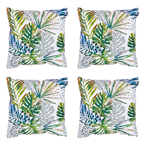 Bean Bag Bazaar Outdoor Cushions Filled, Wild Collection, Decorative Palm Print, Set of 4, 43cm x 43cm, Water Resistant, Outdoor Cushions for Garden Furniture, Garden, Patio