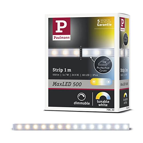 Paulmann 70630 MaxLED Tunable White LED Strip Coated LED Strip 1 m Lighting Strip 7W Light Strip with White Light Control LED Strip