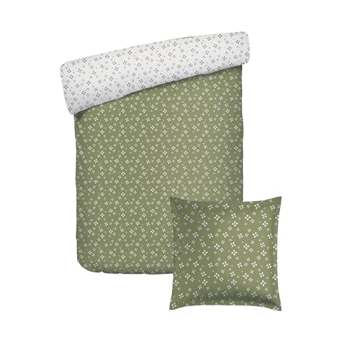 Pure Cotton 2-Piece Single Bed Linen – Duvet Cover 135 x 200 cm and 1 Pillowcase 80 x 80 cm – 100% Cotton Satin, 80 Thread Count – Oeko-TEX Certified – Plum – Green