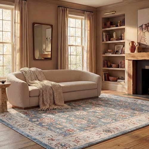 SAFAVIEH Distressed Rug Ideal for High Traffic Areas - Machine Washable and Non Slip - Arizona Collection, Short Pile, in Green and Beige, 274 X 366 cm