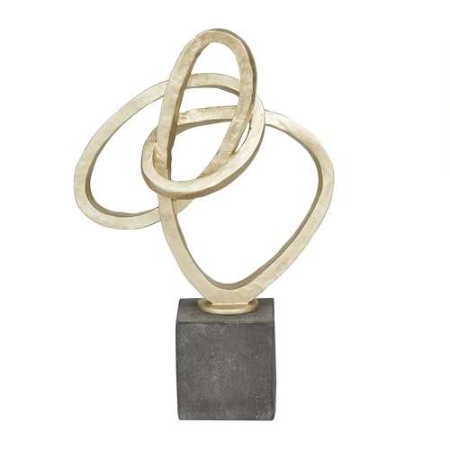 "Deco 79 Polystone Abstract Decorative Sculpture Link Home Decor Statue with Black Base, Accent Figurine 11"" x 4"" x 17"", Gold"