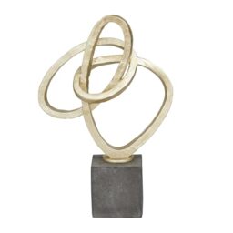 "Deco 79 Polystone Abstract Decorative Sculpture Link Home Decor Statue with Black Base, Accent Figurine 11"" x 4"" x 17"", Gold"