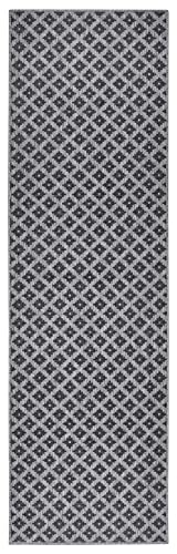 NORTHRUGS Indoor and Outdoor Rug Nizza 80 x 350 cm - Reversible Rug Weatherproof Modern Geometric Pattern for Balcony Patio Garden Conservatory Kitchen Living Room Rug Waterproof in Night Silver