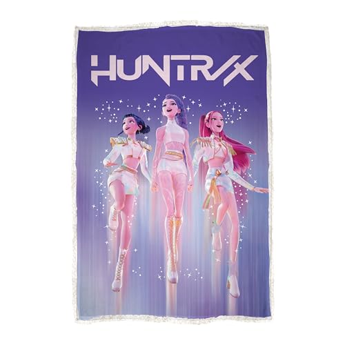 K Pop Demon Hunters Officially Licenced Fleece Blanket - Super Soft Warm Fleece With Sherpa Back - Purple Celestial Design - Perfect For Home, Sleepovers & Camping - 120 x 150 cm