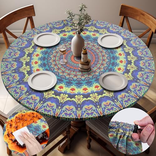 "opstellen Fitted Mandala Round Tablecloth Waterproof Patio Table Cloths for 45-54"" Tables Travel Vacation Camper Accessories Outdoor Road Trip Must Haves New Home Living Room House Decorations"