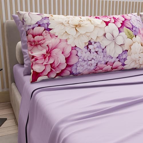 PETTI Artigiani Italiani - Cotton Sheets with Pillowcases in Digital Print, French Quarter Size, Complete Top and Bottom Sheet with Corners, Hydrangea Lilac, 100% Made in Italy