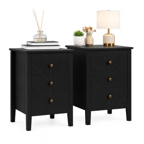 Birlea Pair of Emerson 3 Drawer Bedside Cabinet Chest Table Black