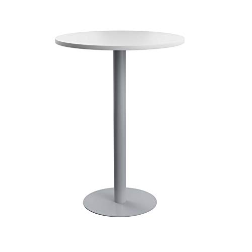 Office Hippo Circular Bar Table, Sturdy & Robust High Office Table, Stylish Work Table For Home Office, Ideal For Reception Area & Breakout Room, High Table Desk, 5 Year Guarantee - White / Silver