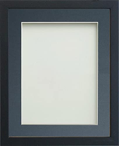 Frame Company Jellybean Range Black Wooden 8x6 inch Picture Photo Frame with Blue Mount for Image 6x4 inch * Choice of Colours & Sizes* Fitted with Perspex