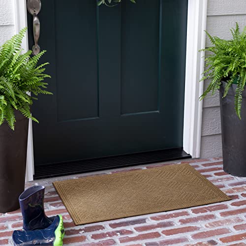 Mohawk Home Outdoor Indoor Recycled Rubber Doormat, Classic Grid Light Brown (2' x 3')
