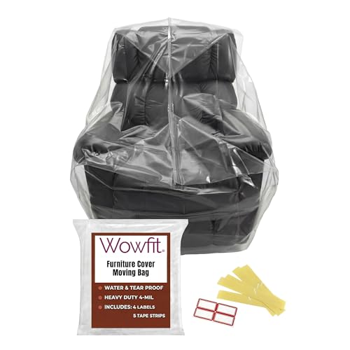 Wowfit Furniture Cover, Dustproof, Moving Bag for Chairs, Loungers, Boxes, Clear, Odourless Plastic, 0.1mm Thick, W86 x D107 x H157.5/104 cm (Tape Not Included)