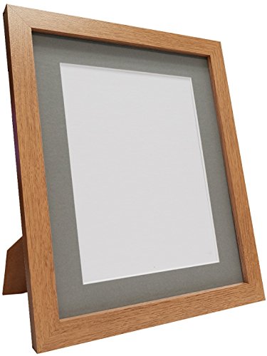 Q7 Picture Photo Frame, Oak with Dark Grey Mount, 50 x 40 cm Image Size 16 x 12 Inch, Plastic Glass