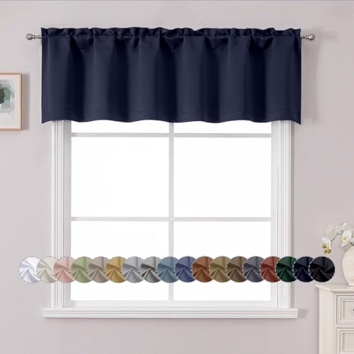 "Chyhomenyc White Valance for Window, Blackout Small Kitchen Curtain for Bedroom/Living Room, Rod Pocket Privacy Short Window Treatment Valance RV Bunk Panels, 60"" Wx14 L"