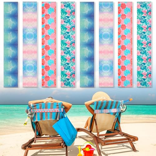 8 Pack Sea Turtle Style Towel Clips for Chairs - Windproof Elastic Strap Holder - 11.81 x 1.97 Inch for Cruise, Lounge, Pool & Summer Accessories