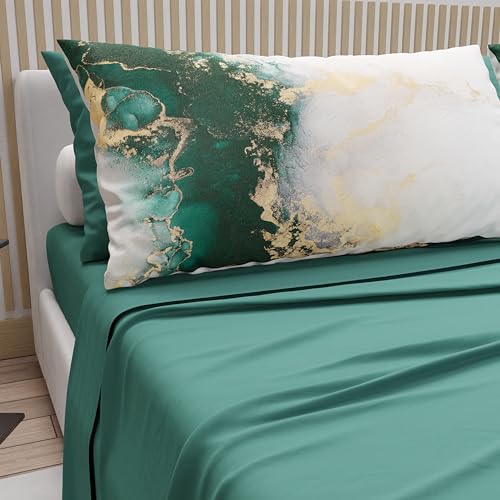 PETTI Artigiani Italiani - Cotton Sheets with Pillowcases in Digital Print, Single Bed Sheet, Single Bed Set, Teal, 100% Made in Italy