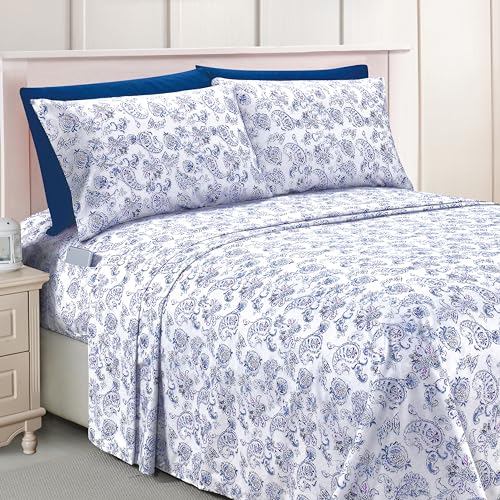 Elegant Comfort Luxury Soft Bed Sheets Paisley Pattern - 1500 Premium Hotel Quality Microfiber Softness Wrinkle and Fade Resistant (6-Piece) Bedding Set, Queen, Paisley Indigo