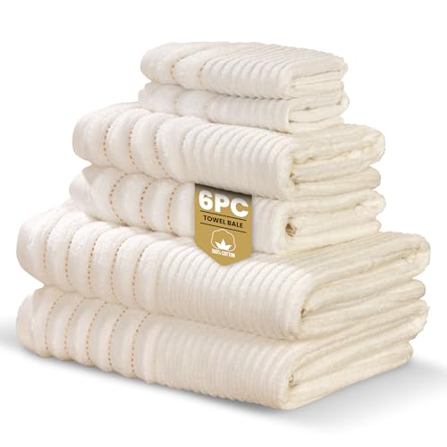 Rapport Home Linear 6-Piece Towel Bale - Bale Ivory Cream - Luxurious 100% Cotton 500gsm Bathroom Set