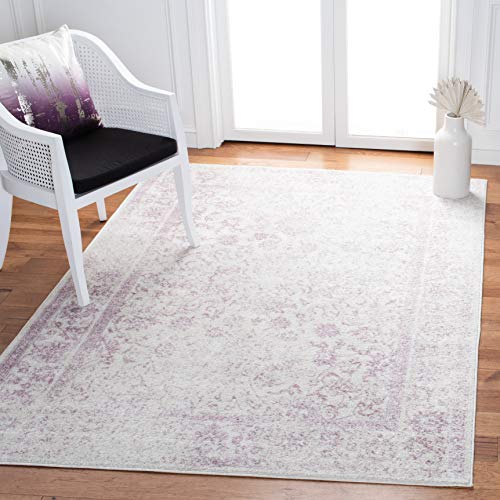 Safavieh Distressed Rug for Living Room, Dining Room, Bedroom - Adirondack Collection, Short Pile, in Purple and Ivory, 155 X 229 cm