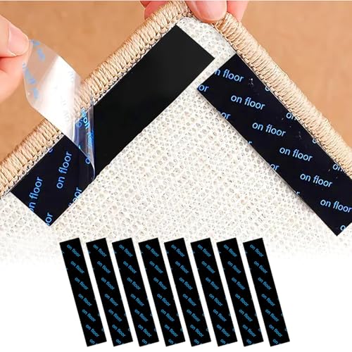 Rug Gripper 8 PCS, Reusable & Anti-Slip Rug Grippers For Laminate Floor and Wooden Floors, Washable Anti Slip Underlay Stickers, Carpet Grippers, Gripper Laminate, Carpet Stickers - Rectangular