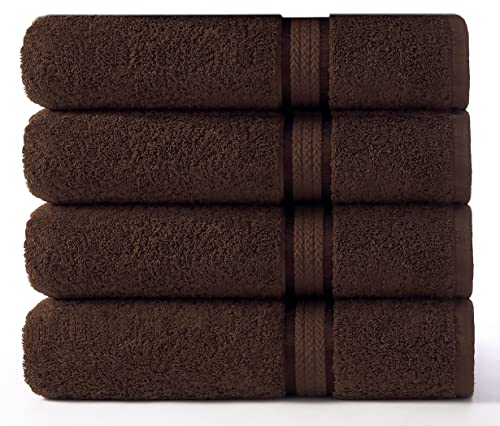COTTON CRAFT Ultra Soft Luxury Set of 4 Ringspun Cotton Bath Towels, 580GSM, Heavyweight, 30 inch x 54 inch, Chocolate Brown