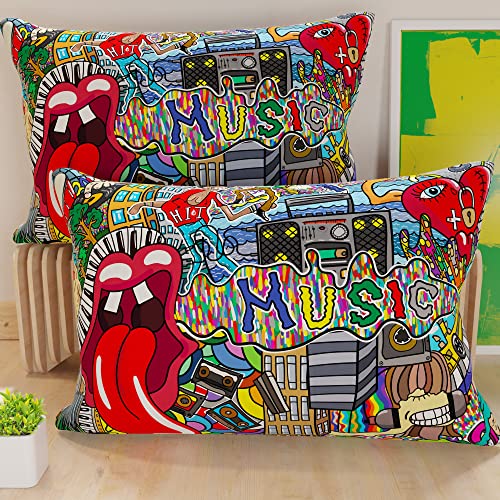 PETTI Artigiani Italiani - Pair of Pillow Cases 50 x 70 cm in Microfibre, Pillows for Bedroom Furniture, Sofa, Living Room, Set of 2 Cushion Covers, Murals, 100% Made in Italy