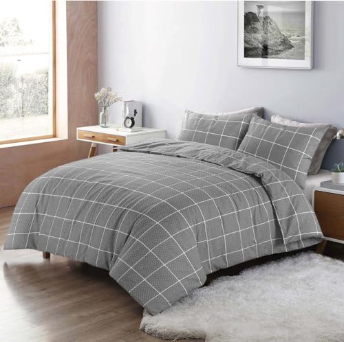Kampala Hill Mateo Reversible Stripes and Dots Duvet Cover Set Grey Geometric Single Bedding Set