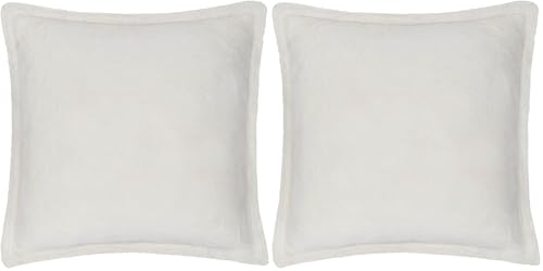 furn. Kallu Faux Fur Cushion Cover – Soft Fluffy Decorative Cushion with Oxford Edge (Ecru - 45x45cm) (Pack of 2)