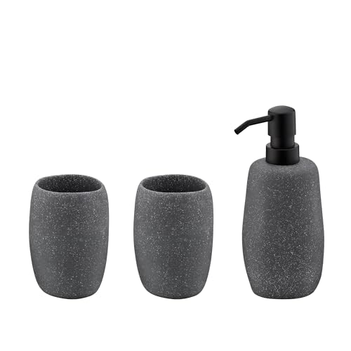 kela Roda 390239 Bathroom Set 3-Piece Cement Grey 2x Cups 1x Soap Dispenser 200 ml