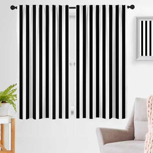 "zokyer Black and White Striped Curtains 63 Inch Length, 2 Panel Set Vertical Stripe Farmhouse Drapes, Modern Goth Room Darkening Window Treatments, 42"" W x 63"" L Rod Pocket"