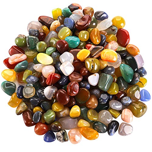 Hedume 2 Pounds Mixed Agate Stone, Tumbled Polished Natural Stones, Tumbled Stones for Plants Cacti & Succulents Bedding, Vase Filler, Landscape Bottom Decoration