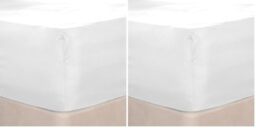 Brentfords Plain Dye Bed Solid Colour Fitted Sheet Soft Microfibre, White, Double (Pack of 2)
