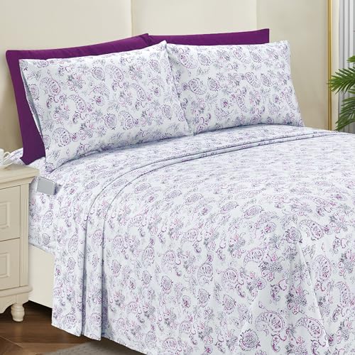 Elegant Comfort Softest and Coziest 4-Piece Sheet Set - 1500 Premium Hotel Quality Microfiber - Deep Pocket, Wrinkle Resistant 4-Piece Paisley Pattern Bed Sheet Set, Twin XL, Paisley Purple
