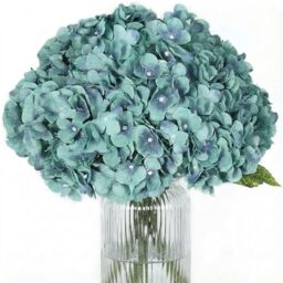 Blooming Paradise 2Bouquets Artificial Fake Flowers Plants Silk Hydrangea Arrangements Wedding Bouquets Decorations Plastic Floral Home Kitchen Garden Party Festival Bar DIY (Acid Blue,5Flower Heads)