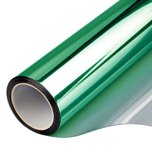 Window Privacy Film One Way Daytime Mirror Tint Treatments UV Heat Control Vinyl Stickers Sun Block Glass Paper Door Covering Reflective,Green Silver,29.5 Inch x 6.5 Feet