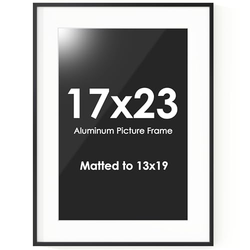 Fun Memories 17x23 Picture Frame, 17 x 23 Metal Picture Frame with Mat for 13x19 Photo- Tempered Glass- Vertical and Horizontal Display - Wall Hook Hanging Hardware Included -Set of 1
