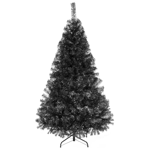 Yaheetech 5ft Hinged Spruce Christmas Tree, Unlit Tree, Black - 152cm Artificial Xmas Tree - 718 PVC Branch Tips - Foldable Stand - Festival & Home & Office Decoration