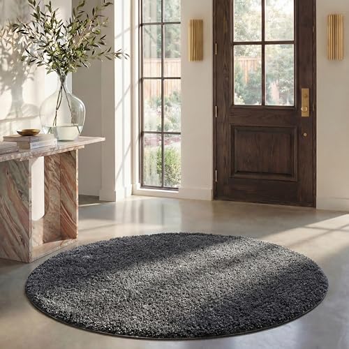 Safavieh Shaggy Indoor Woven Round Area Rug, California Shag Collection, SG151, in Dark Grey, 201 x 201 cm for Living Room, Bedroom or Any Indoor Space