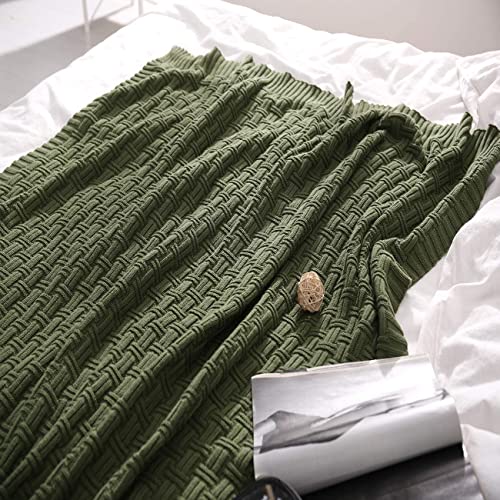 TREELY 100% Cotton Knitted Throw Blanket 31 x 40 Inches, Green Forest - Small Couch Cover Blanket, Decorative for Couch, Bed & Sofa