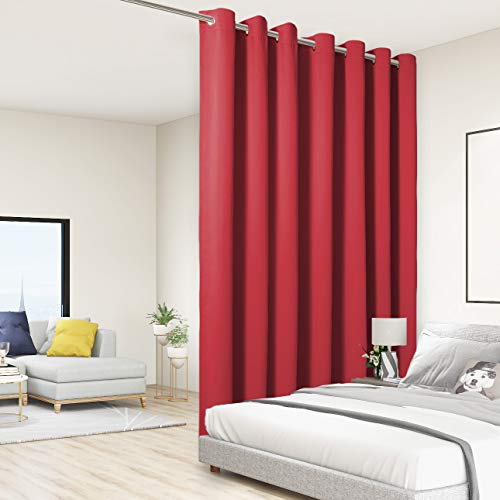 BONZER Room Divider Curtain Total Privacy Wall Screen Partitions - Wide Blackout Room Darkening Grommet Curtains for Shared Room, Bedroom, 96L x 108W Inch (8L x 9W ft), 1 Panel, Red
