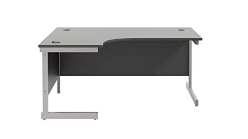 Office Hippo Heavy Duty Office Desk, Left Corner Desk, Strong & Reliable Workstation, Office Table With Integrated Cable Ports, PC Desk For Office or Home - Black Top / Silver Frame
